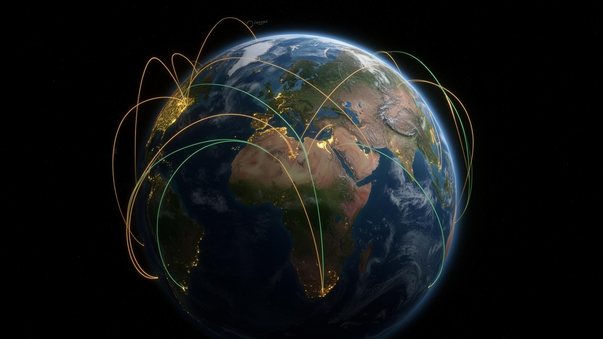 Twaik Group global footprint — Earth from space with connection lines